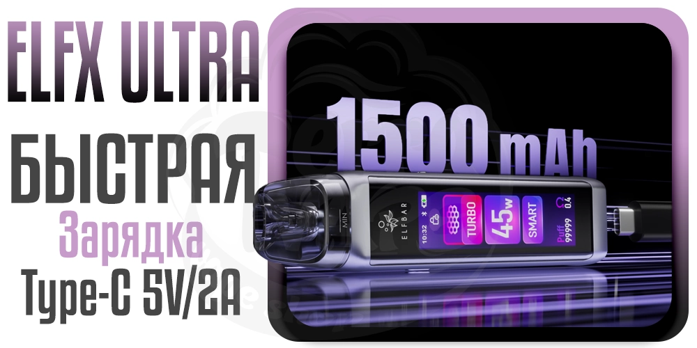 Аккумулятор и зарядка в Elf Bar ELFX ULTRA Pod System Kit 1500mAh